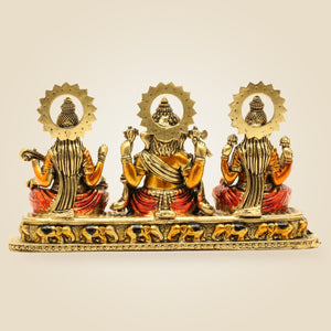 Brass Ganesh Lakshmi Saraswati Idol Set | Divine Hindu God Statue for Pooja & Home Decor 4" - Luxeartisanship