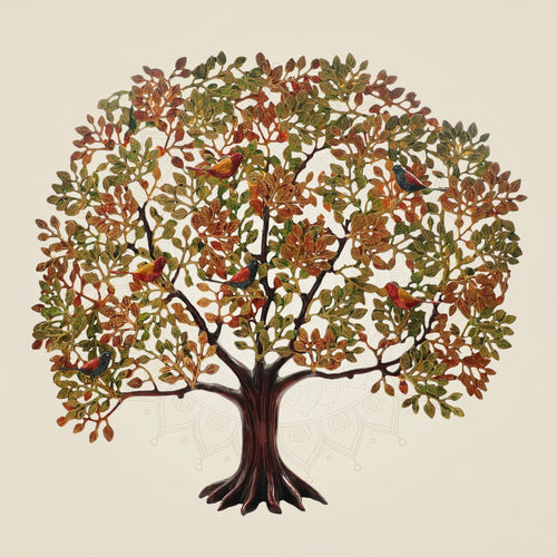 Large Kalpavriksha Brass Tree | Colored Decorative Piece 29.5