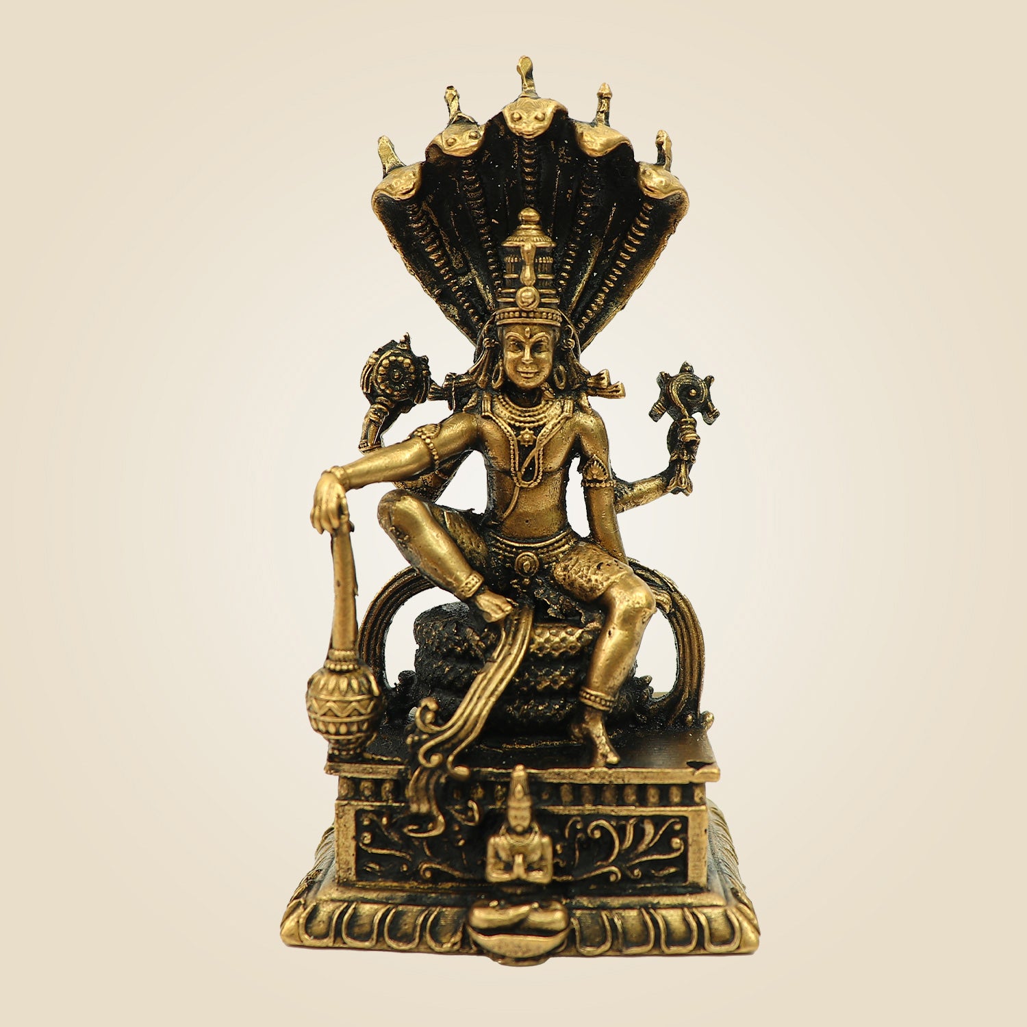 Lord Vishnu Bronze Idol on Sheshnag Throne 3.30" - Unique Statue