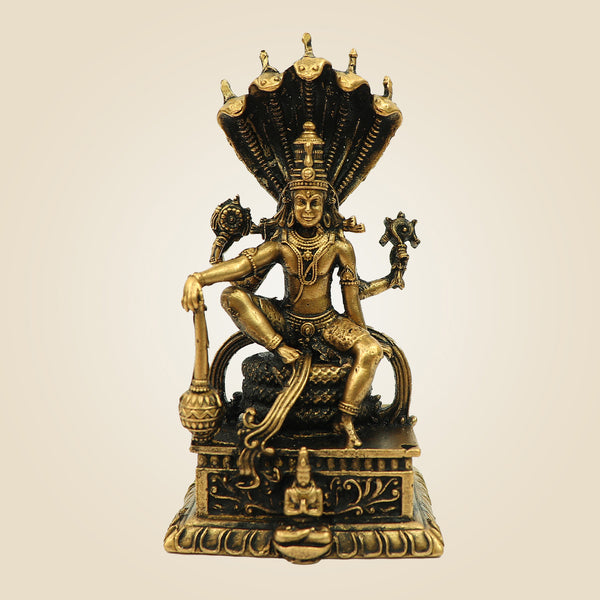 Lord Vishnu Bronze Idol on Sheshnag Throne 3.30" - Unique Statue