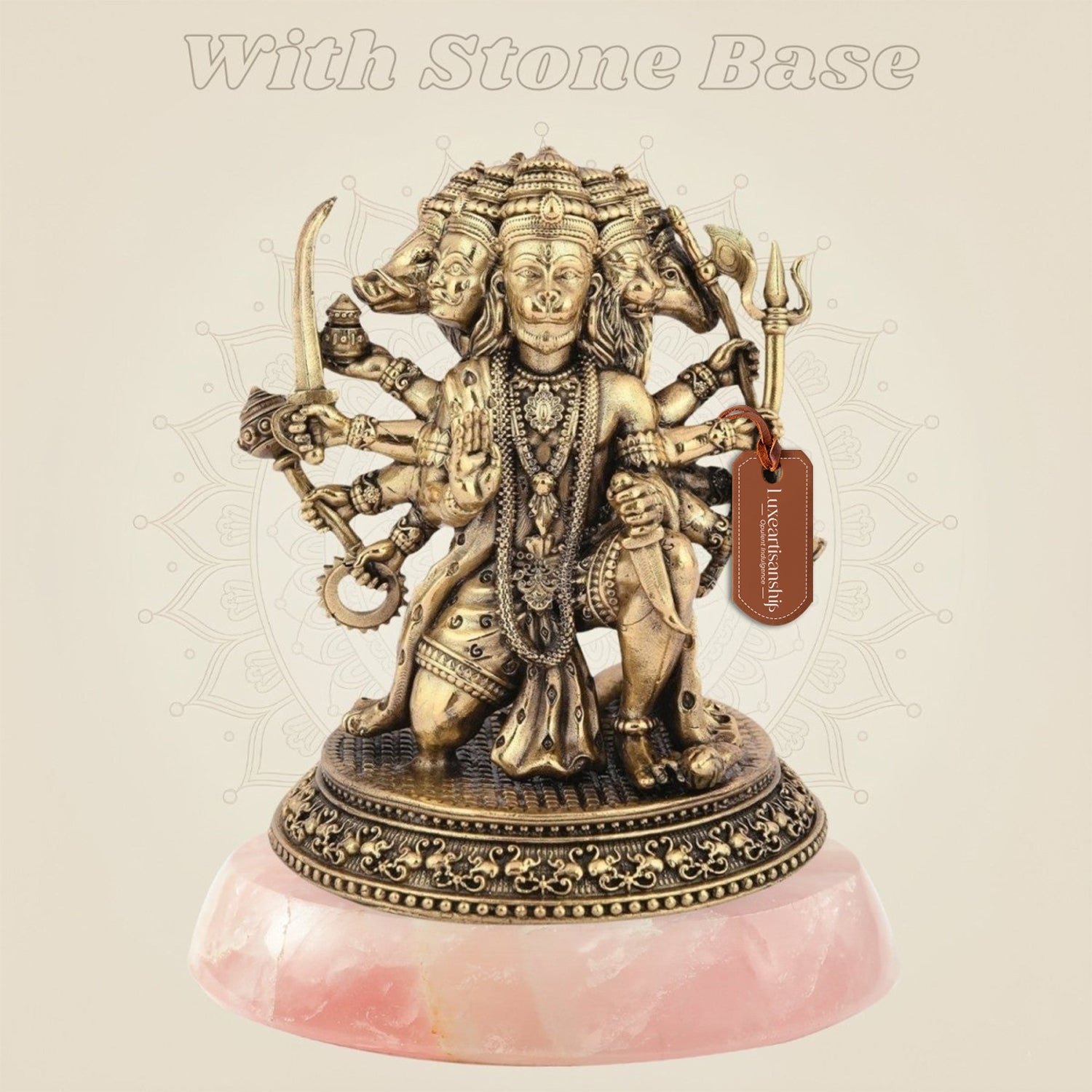 4" Exquisite Brass Panchmukhi Hanuman Idol – Sacred Five - Faced Deity Statue for Puja - Luxeartisanship