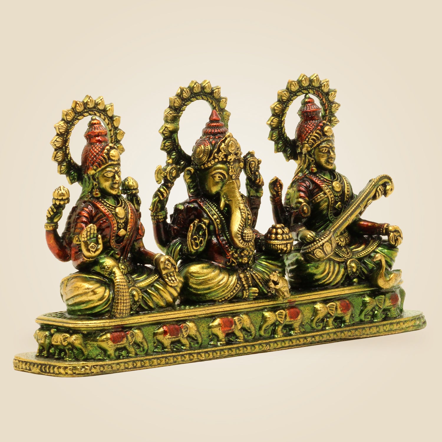 Brass Ganesh Lakshmi Saraswati Idol Set | Divine Hindu God Statue for Pooja & Home Decor 4" - Luxeartisanship