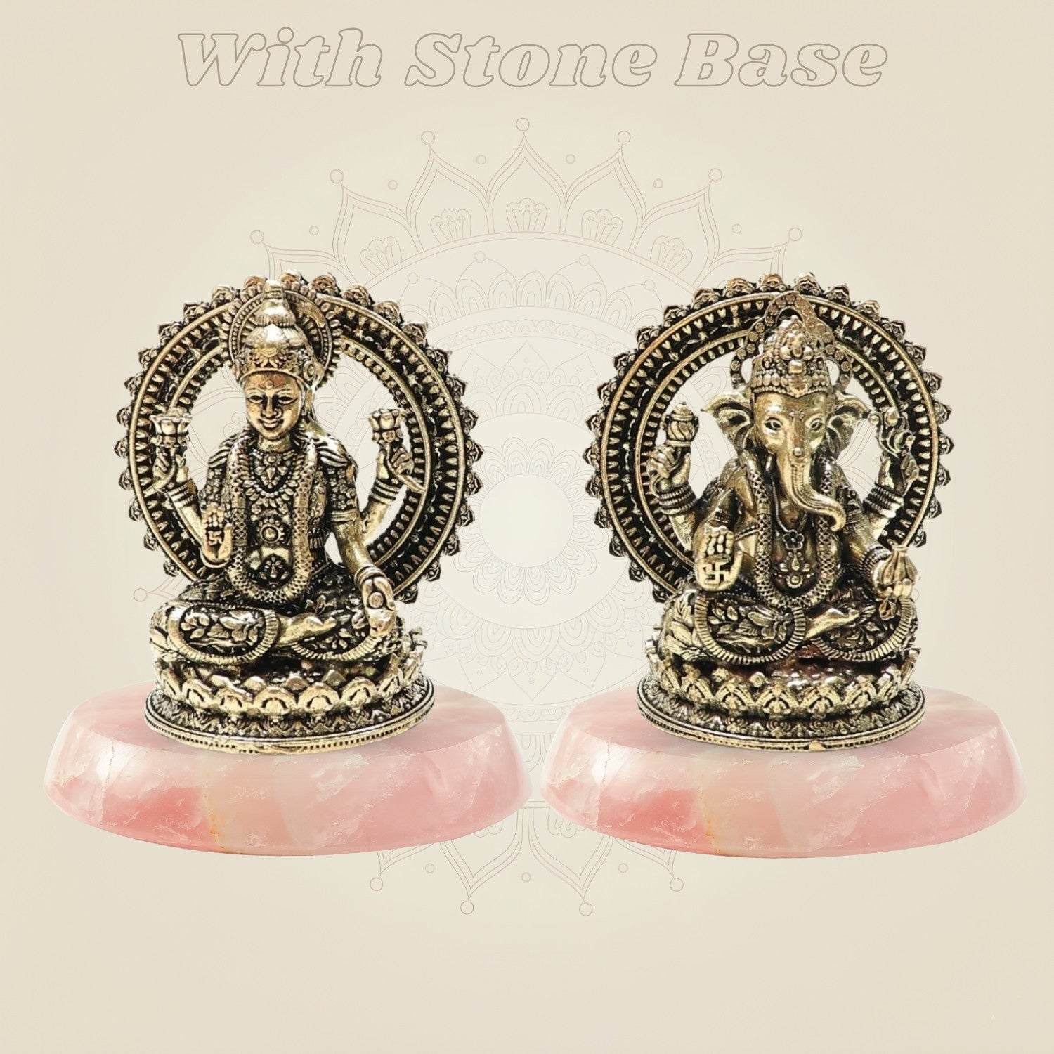 3" Brass Lakshmi Ganesha Idol & Statue with stone base