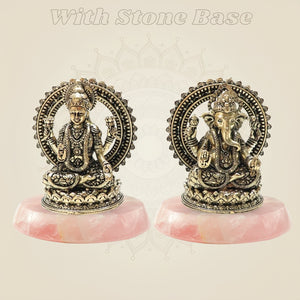 3" Brass Lakshmi Ganesha Idol & Statue with stone base