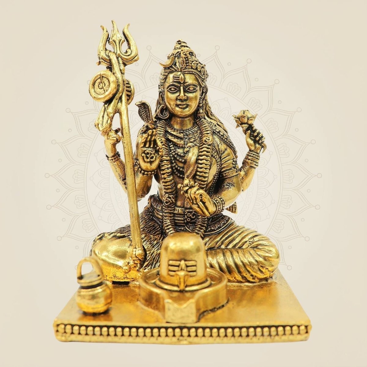 4.25" Brass Ardhanarishwar Idol with Shivling | Shiva Parvati Divine Statue for Temple Decor - Luxeartisanship