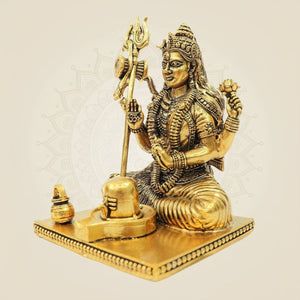 4.25" Brass Ardhanarishwar Idol with Shivling | Shiva Parvati Divine Statue for Temple Decor - Luxeartisanship