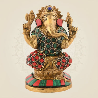 4.25″ Brass Blessing Ganesha Idol – Multicolor Handcrafted Statue for Decor & Devotion