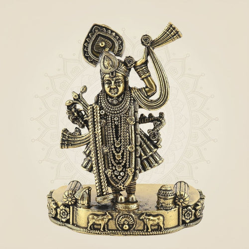 4.25” Shreenath Ji Brass Idol – Devotional Figurine for a Divine Sacred Ambience