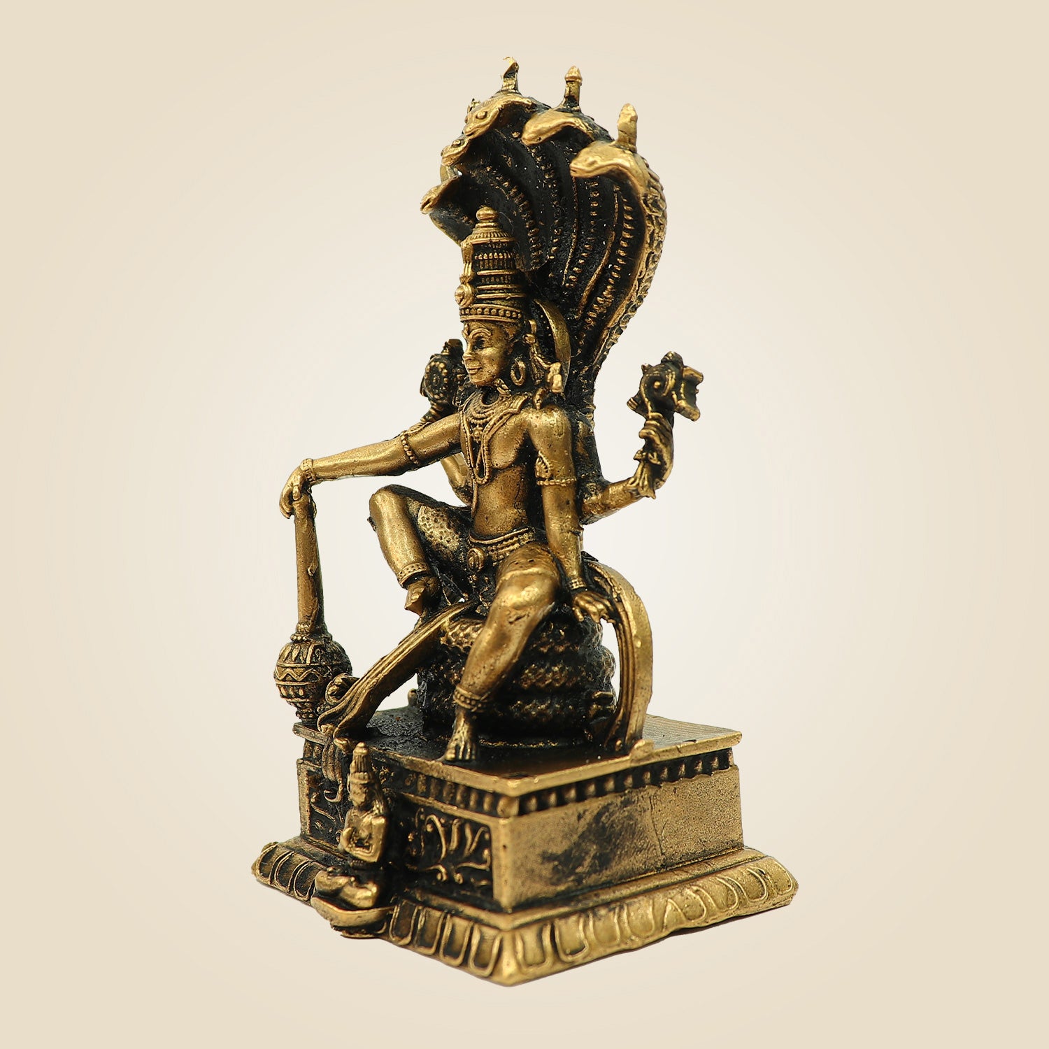 Lord Vishnu Bronze Idol on Sheshnag Throne 3.30" - Unique Statue