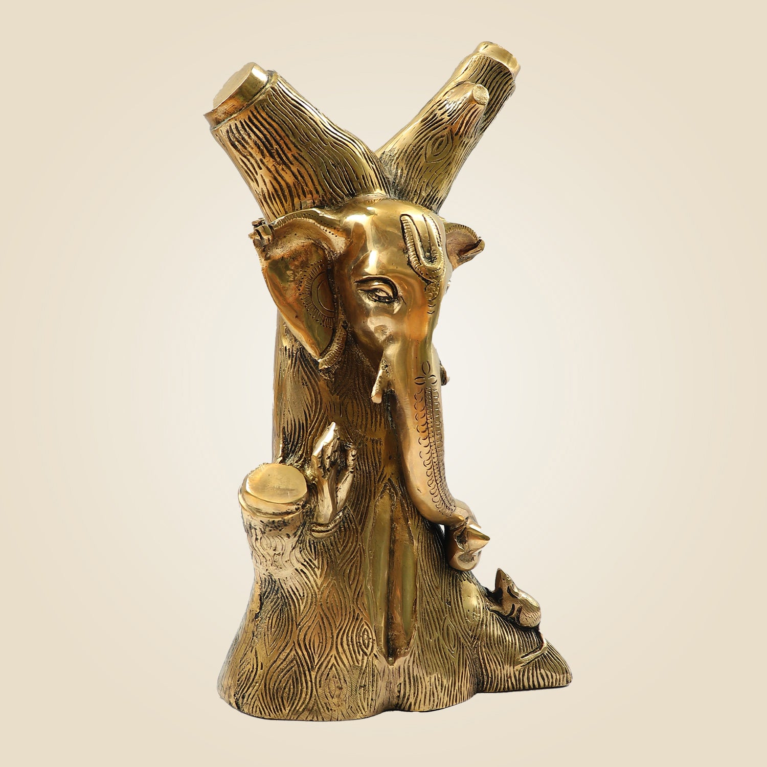 Brass Modern Art Ganesh Idol – Unique Tree Style Decorative Ganpati 12.75"