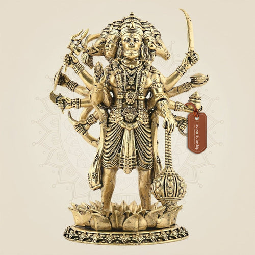 5" Brass Panchmukhi Hanuman Idol – Ten-Armed Superfine Standing Statue