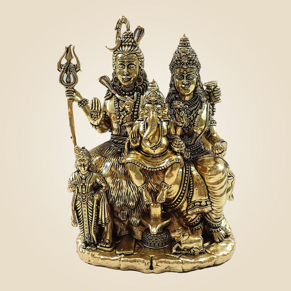 Brass Shiv Parivar Murti 6.25" | Lord Shiva with Parvati, Ganesha & Kartikeya Statue for Temple Decor