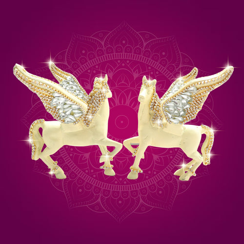 Brass Pegasus Horse Pair Statue 4.5" Decorated with Rhinestones