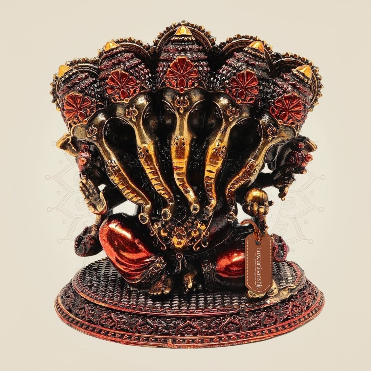 Pure Brass Panchmukhi Ganesh Sculpture Multi colored