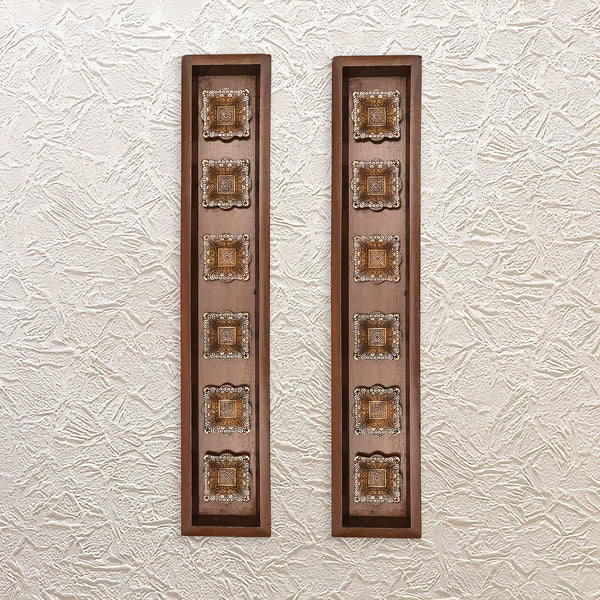 27" Wooden Frame with Brass Diya Pair – Decorative Wall Art for Festive Glow