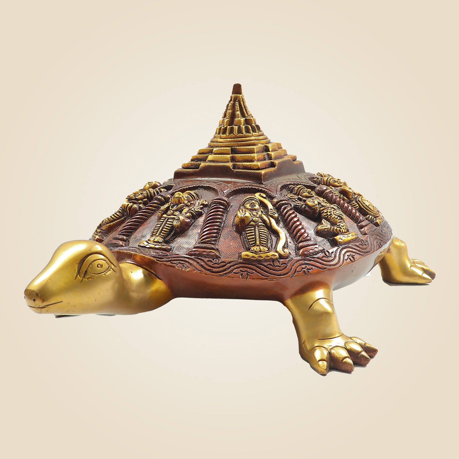 Exquisite Brass Dashavatara on Tortoise Figurine 5.75– Traditional Indian Spiritual Décor