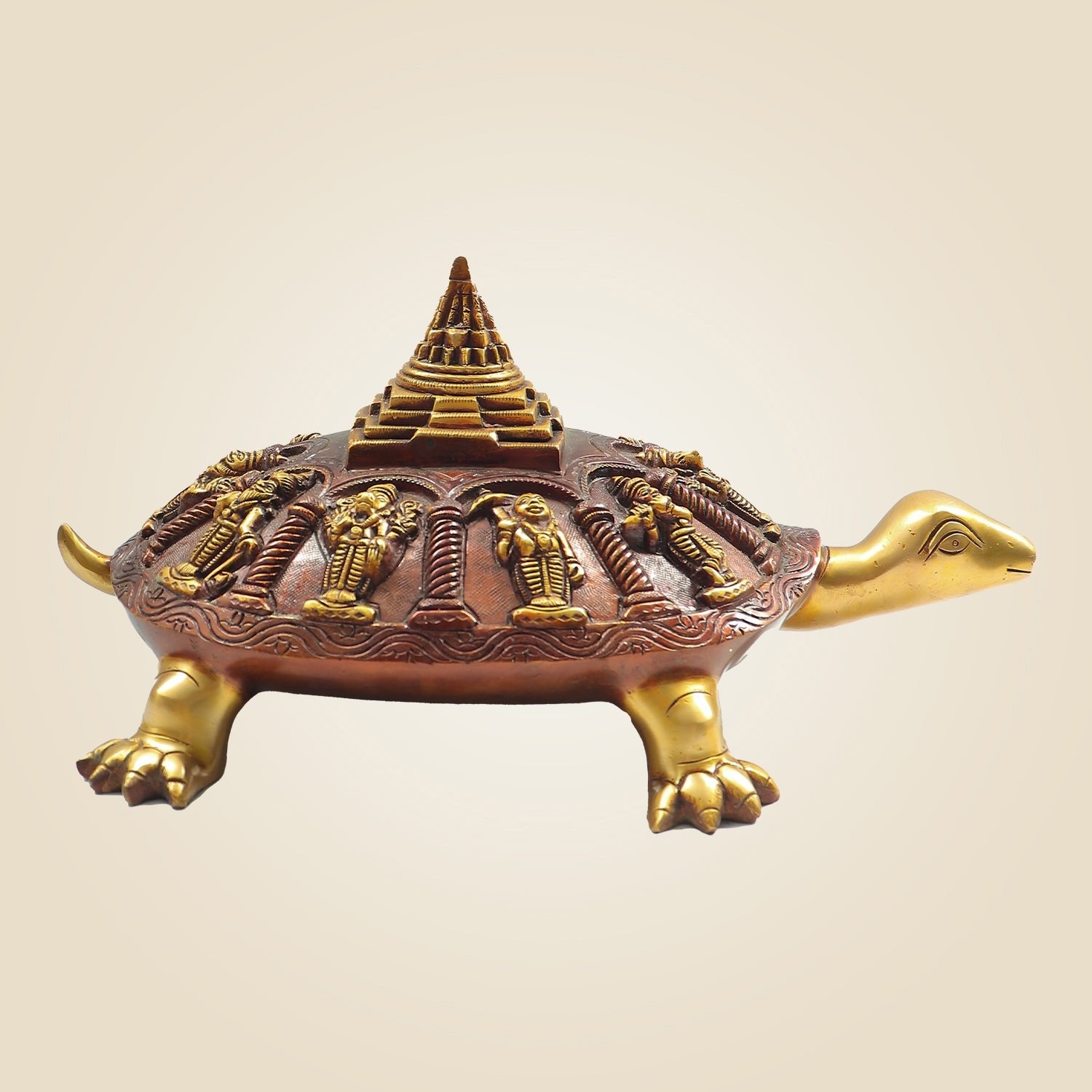 Exquisite Brass Dashavatara on Tortoise Figurine 5.75– Traditional Indian Spiritual Décor