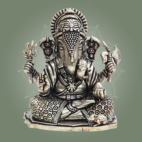 2.5" Dagdu Seth Ganesha Silver Plated Brass Idol for Puja & Gifting