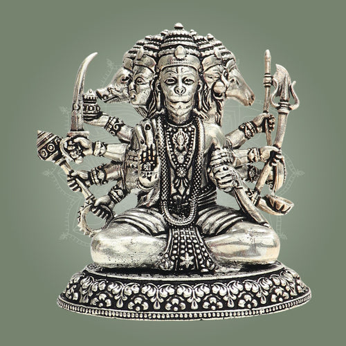 Brass Panchmukhi Hanuman Silver Plated Idol 3"– Symbol of Protection