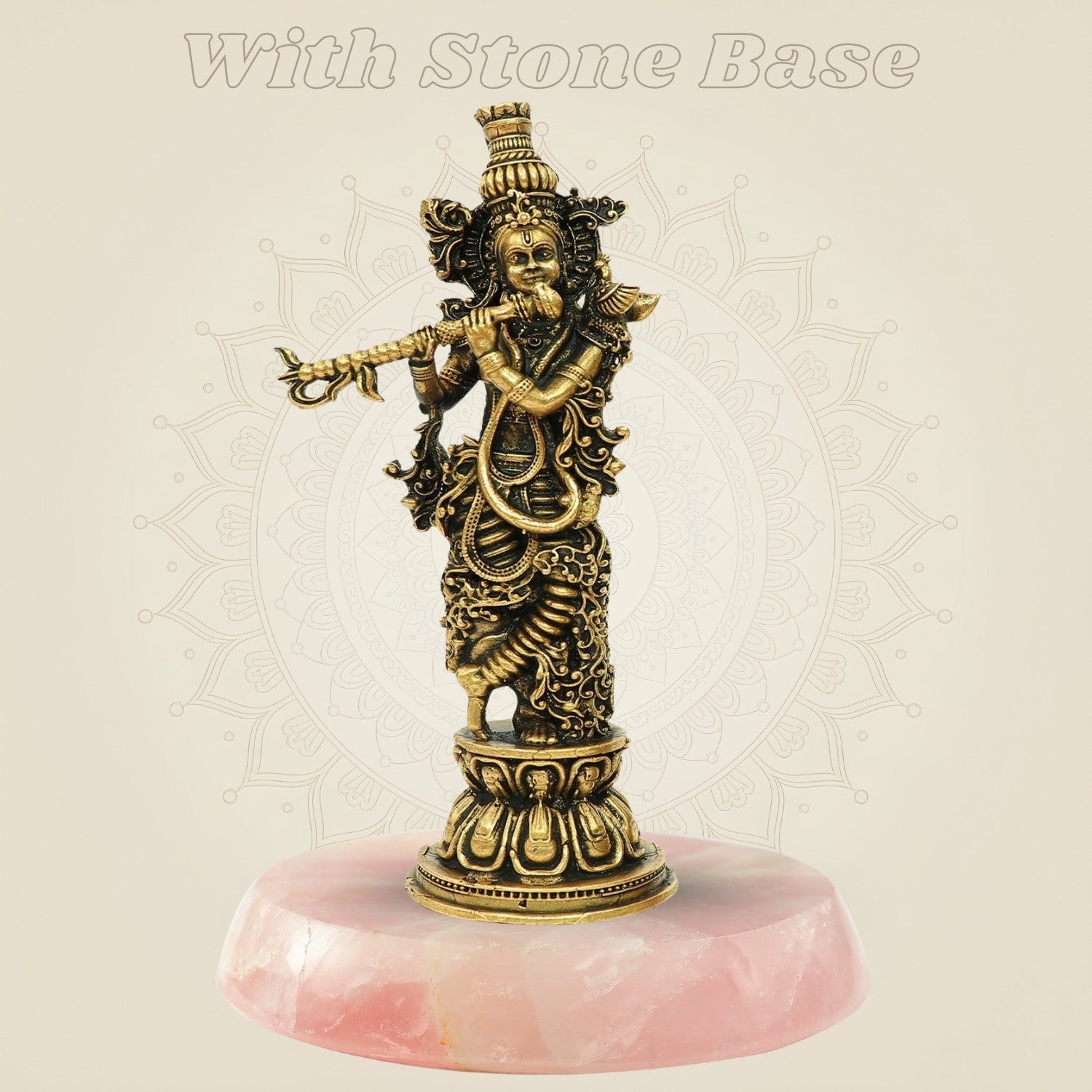 4.75" Krishna Bronze Idol on stone base