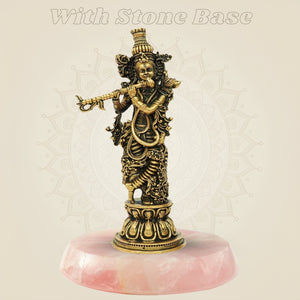 4.75" Krishna Bronze Idol on stone base