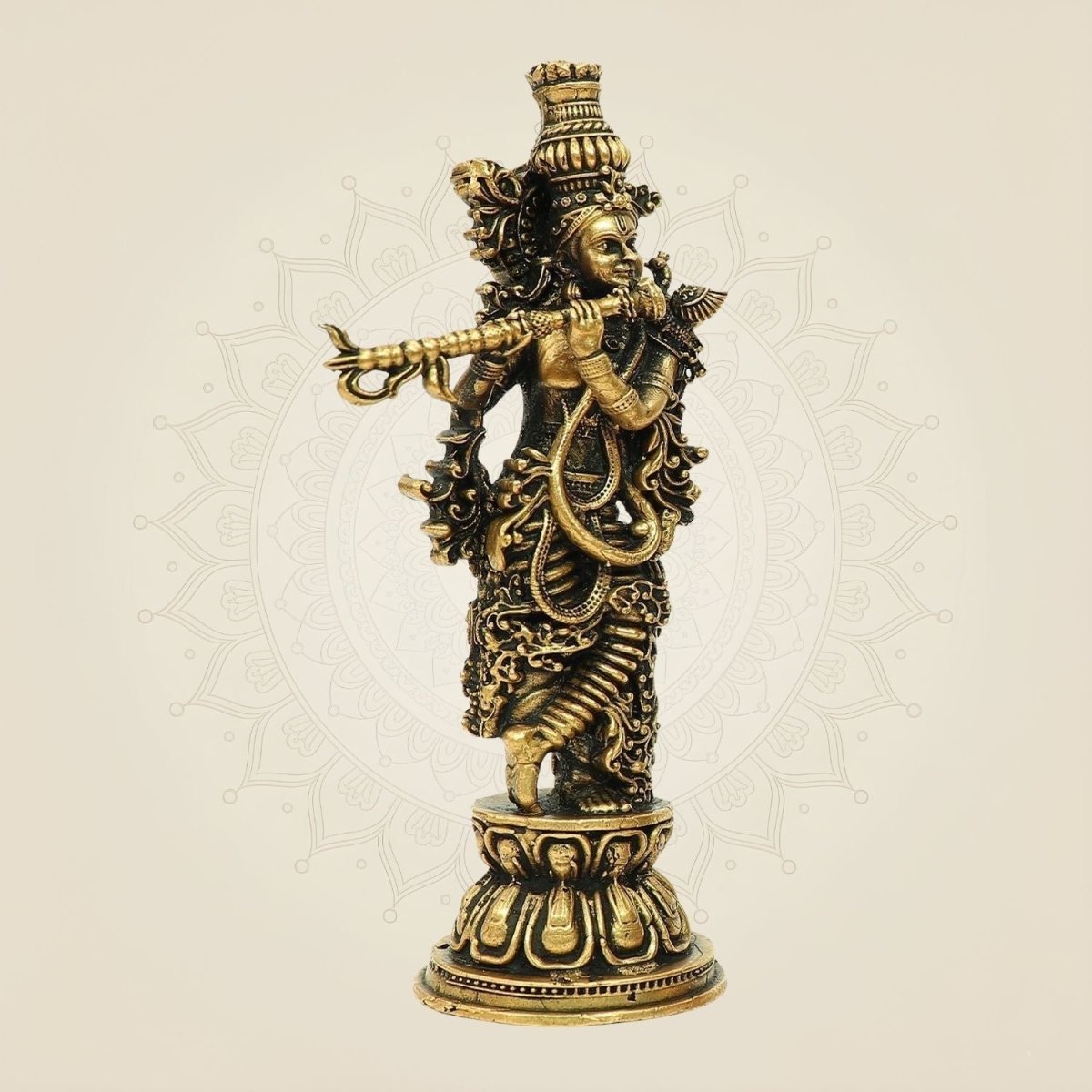4.75" Krishna Bronze Idol – South Indian Divine Murti for Mandir - Luxeartisanship