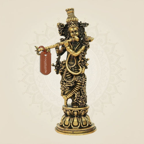 4.75" Krishna Bronze Idol – South Indian Divine Murti for Mandir