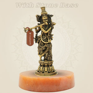 Krishna Bronze Idol with gemstone base
