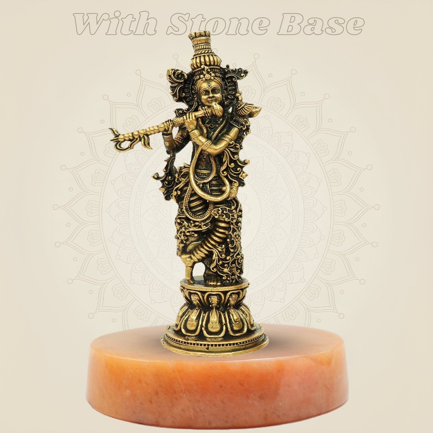 Krishna Bronze Idol with gemstone base
