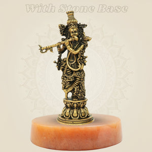 Krishna Bronze Idol with gemstone base