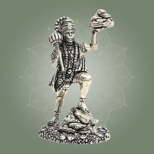Silver Plated Standing Hanuman Brass Idol for Home Protection 4"