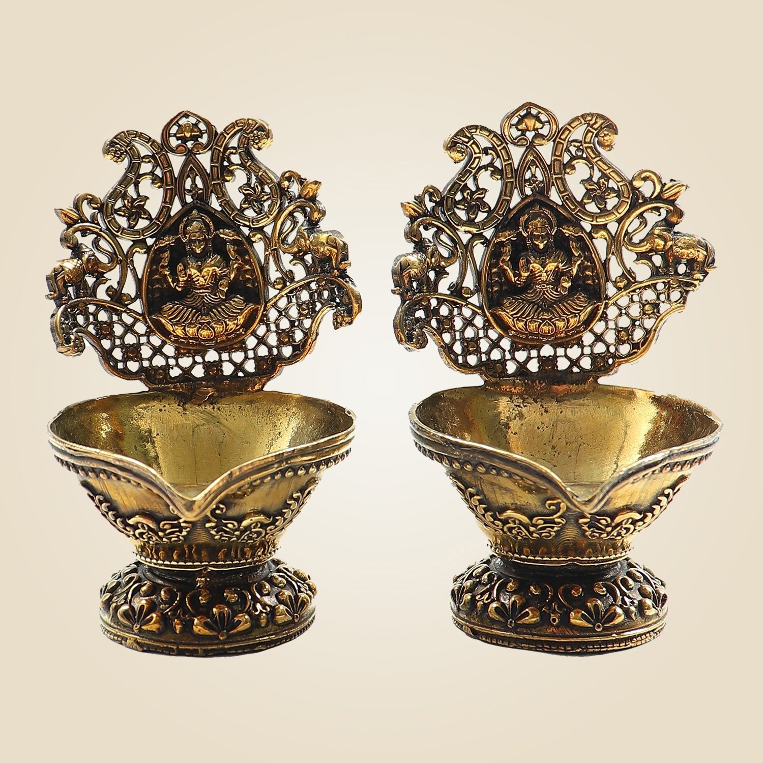 Handcrafted Brass Lakshmi Diya – Traditional Ritual Oil Lamp for Puja & Home Décor - 3.25"