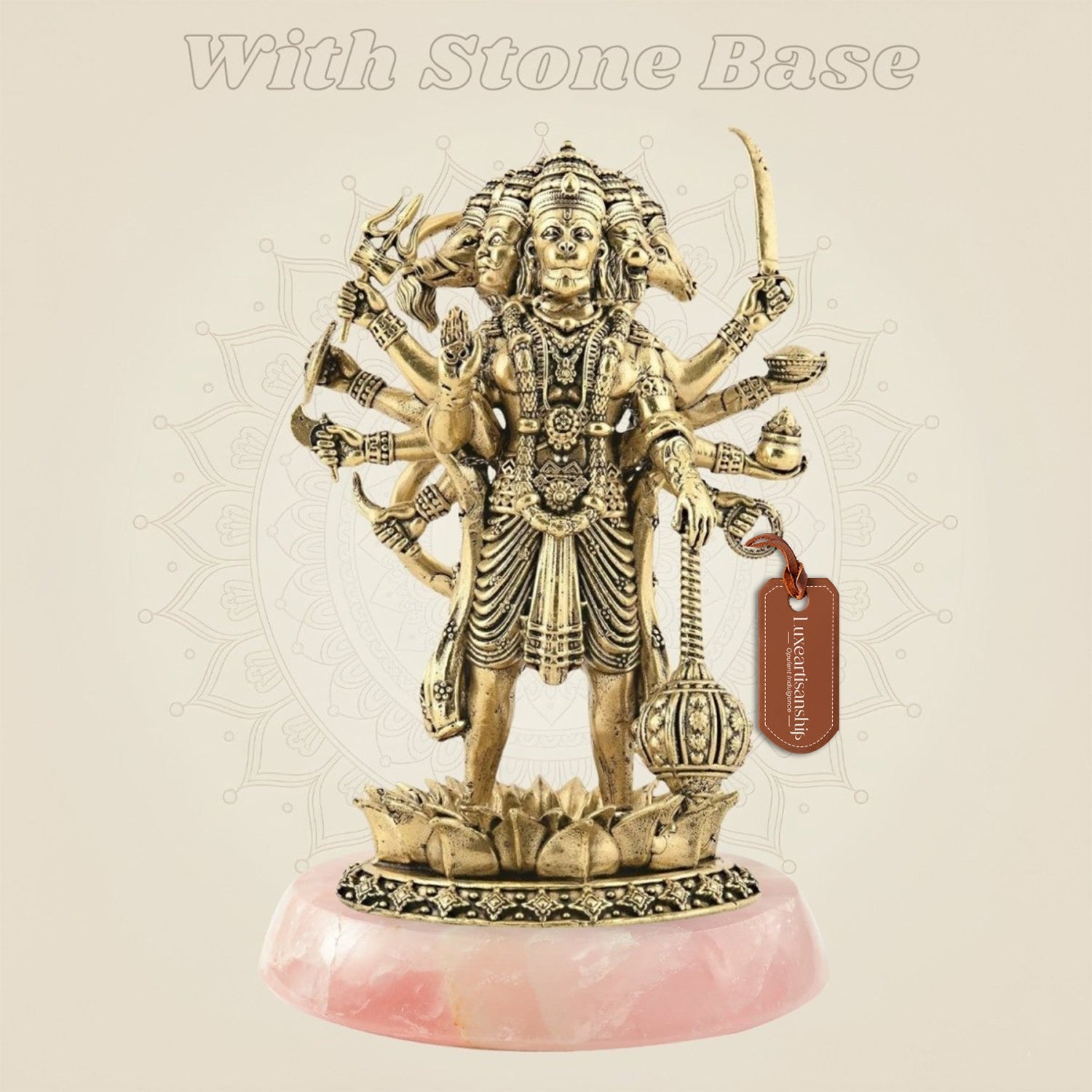 5" Brass Panchmukhi Hanuman Idol – Ten - Armed Superfine Standing Statue - Luxeartisanship