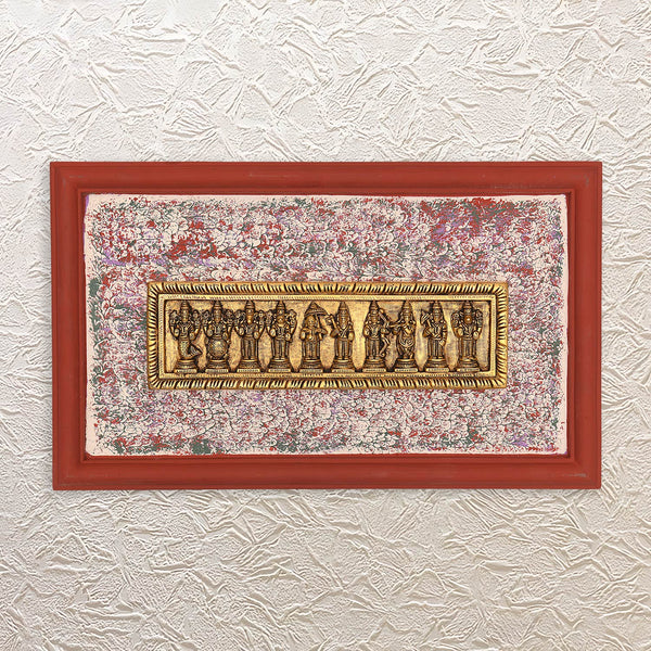 Wall Frame of Dashavatar 12" – Brass Plate with 10 Incarnations of Vishnu