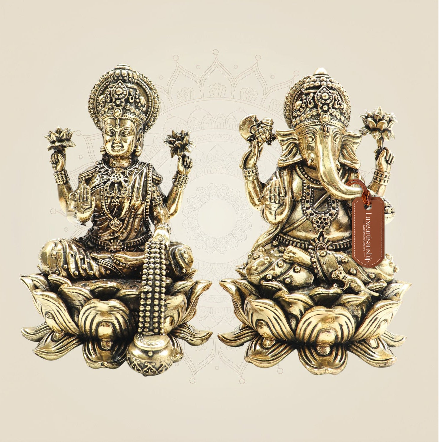 Brass Lakshmi Ganesha Idol Pair