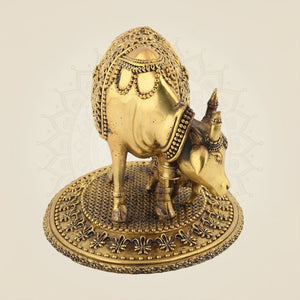 Pure Brass Cow with Calf Idol