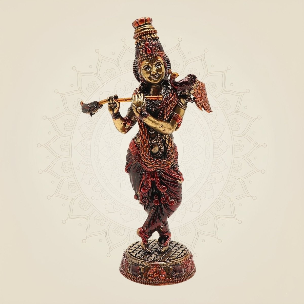 Brass Lord Krishna with Peacock Idol