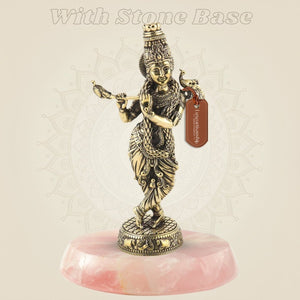 Brass Lord Krishna with Peacock Idol with stone base