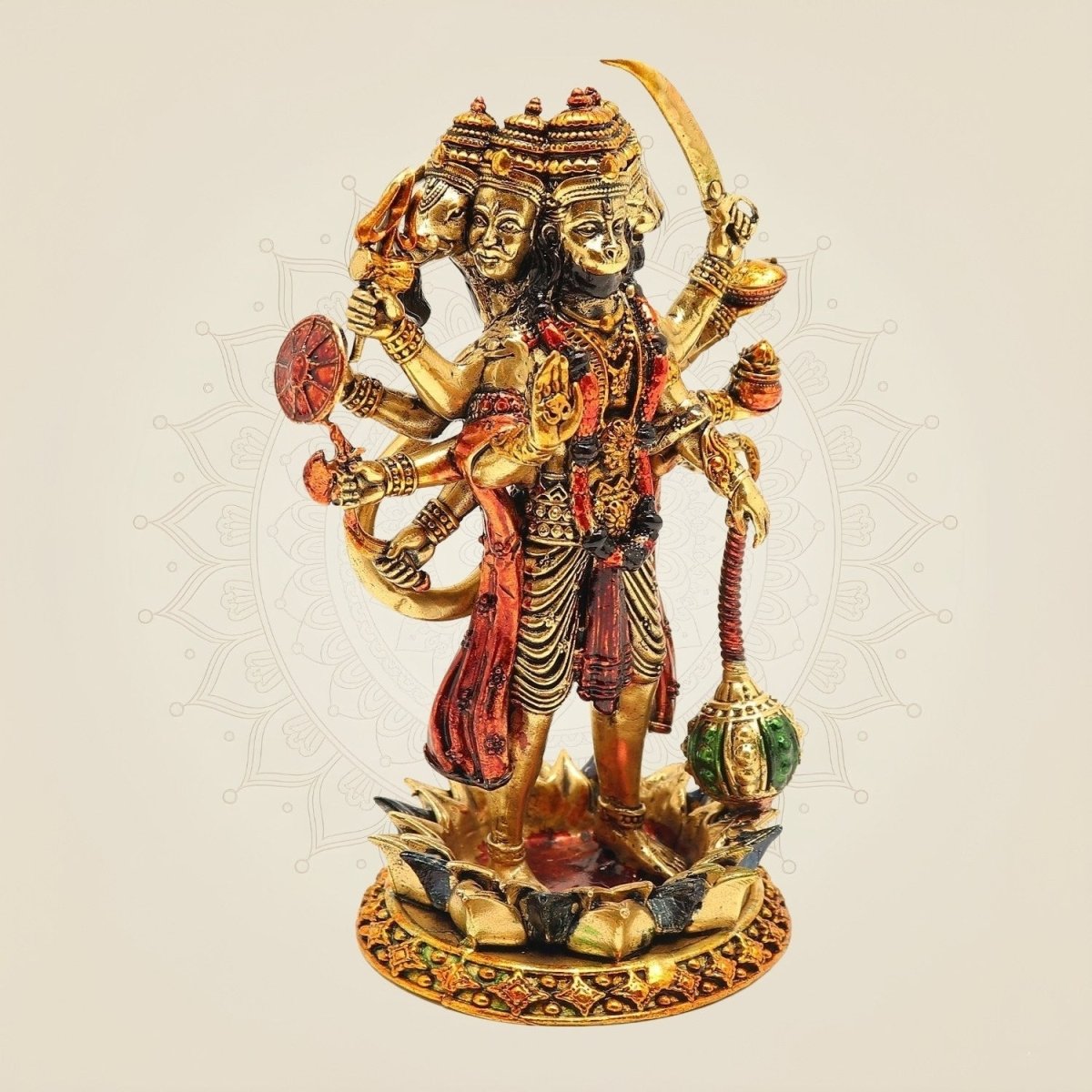 Brass Panchmukhi Ten-Armed Hanuman