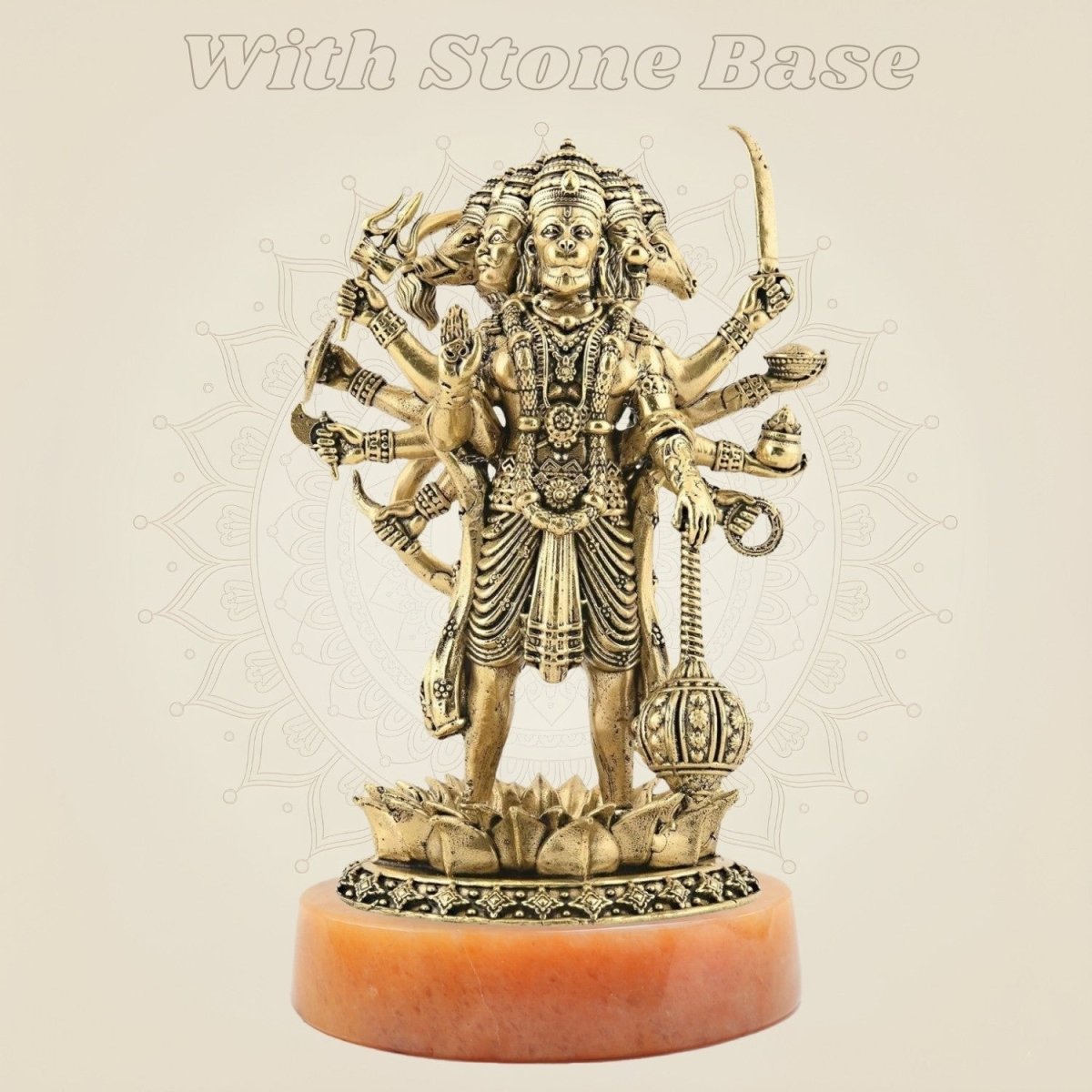 5" Brass Panchmukhi Hanuman Idol – Ten - Armed Superfine Standing Statue - Luxeartisanship