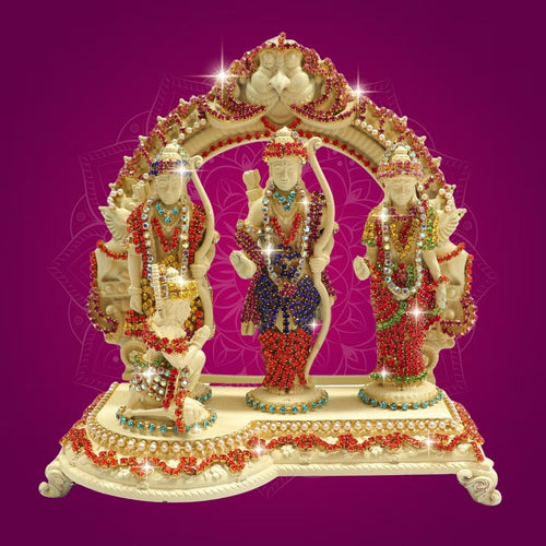 5" Brass Ram Darbar Idol with Jewellery Stone Work for Home Decor