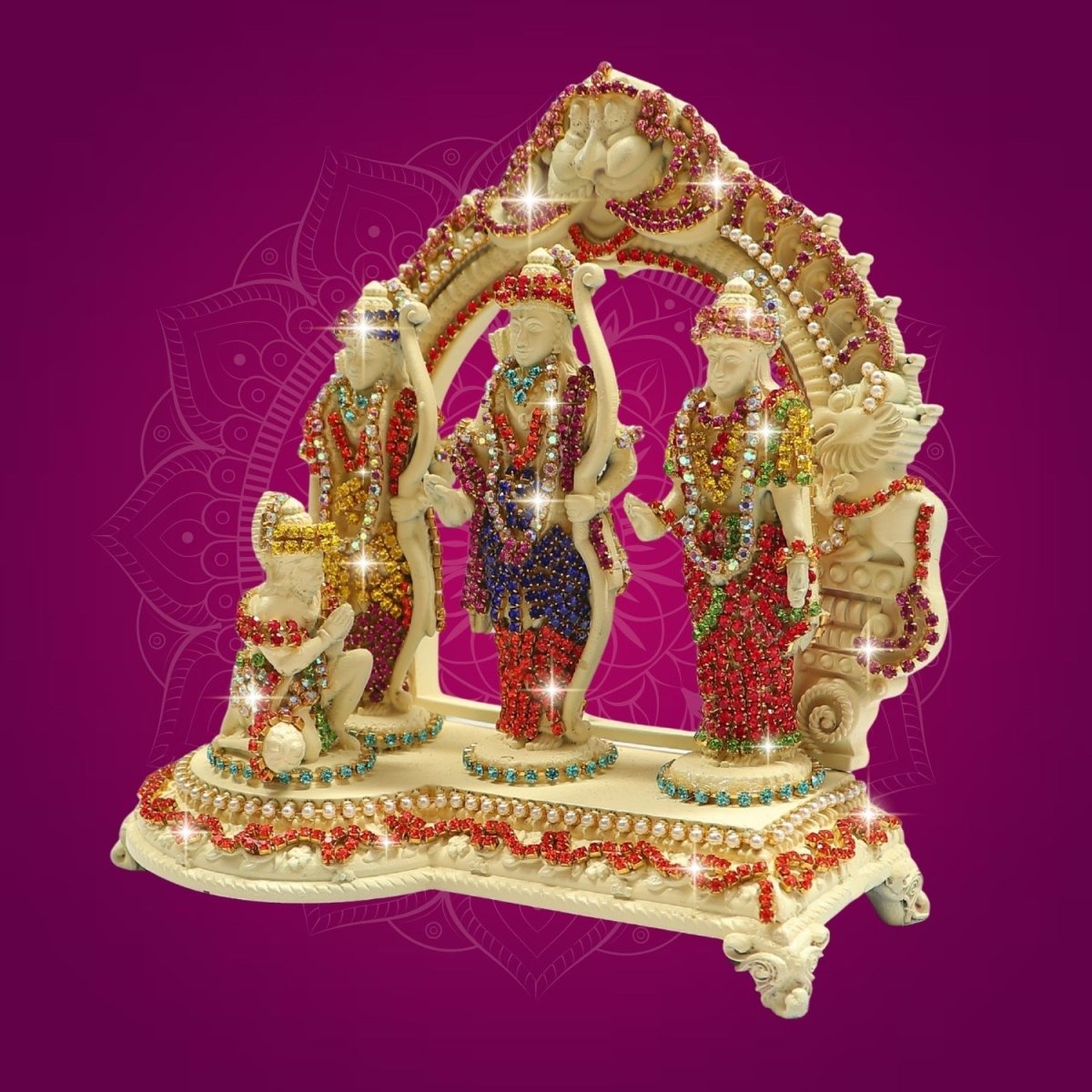 5" Brass Ram Darbar Idol with Jewellery Stone Work for Home Decor - Luxeartisanship