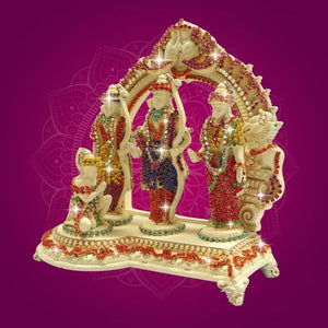 5" Brass Ram Darbar Idol with Jewellery Stone Work for Home Decor - Luxeartisanship