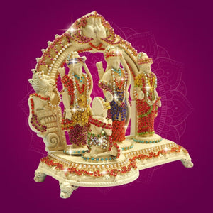 5" Brass Ram Darbar Idol with Jewellery Stone Work for Home Decor - Luxeartisanship