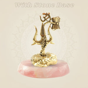 5" Brass Shiva Trishul with Damru and Om Emblem – Sacred Symbol Décor - Luxeartisanship