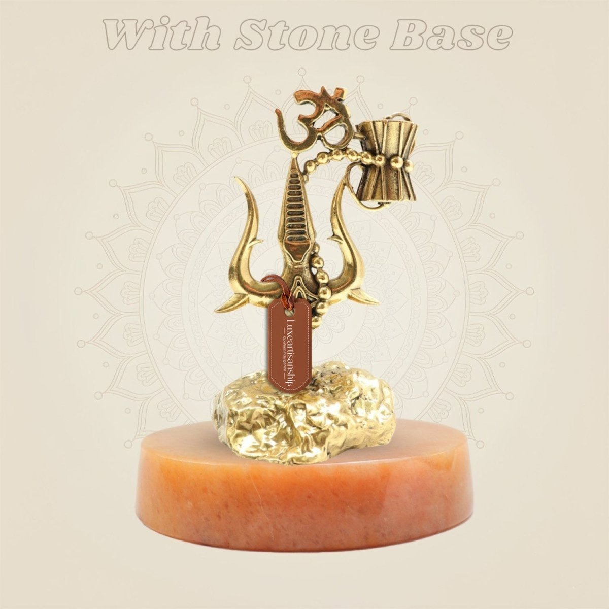 5" Brass Shiva Trishul with Damru and Om Emblem – Sacred Symbol Décor - Luxeartisanship