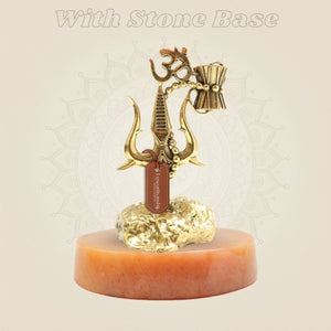5" Brass Shiva Trishul with Damru and Om Emblem – Sacred Symbol Décor - Luxeartisanship