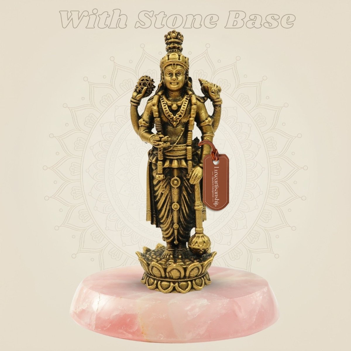 5" Bronze Lord Vishnu Idol with stone base