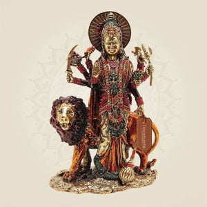 5" Durga Maa Brass Idol with Lion – Handcrafted Divine Sculpture - Luxeartisanship