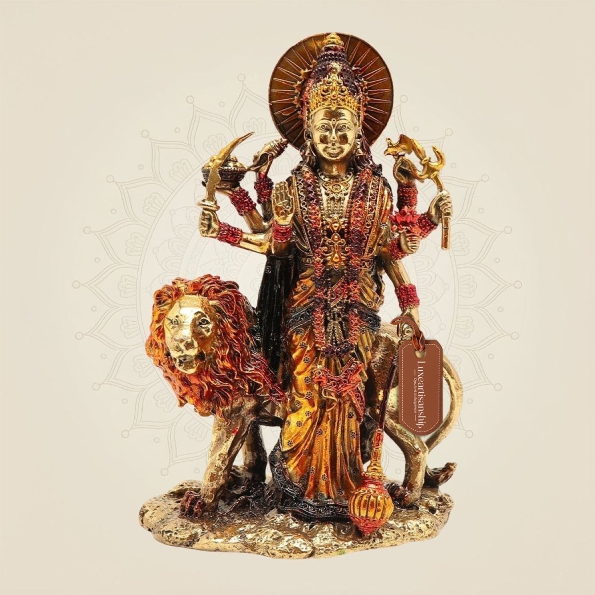5" Durga Maa Brass Idol with Lion – Handcrafted Divine Sculpture - Luxeartisanship